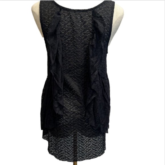 Free People Small‎ Black Sleeveless Blouse Lace Ruffles Stretch Sheer Tank Top - Picture 2 of 10
